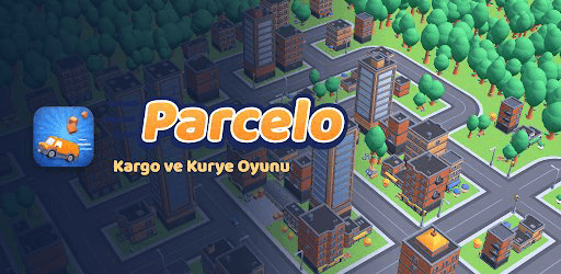 Parcelo delivery van racing through a cartoon city