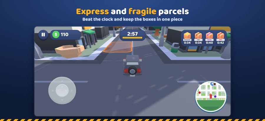 Parcelo express and fragile parcel delivery on a city street